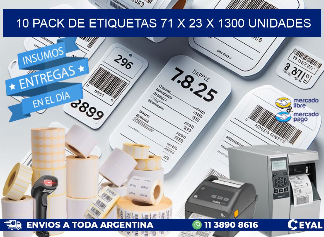 10 PACK DE ETIQUETAS 71 x 23 X 1300 UNIDADES