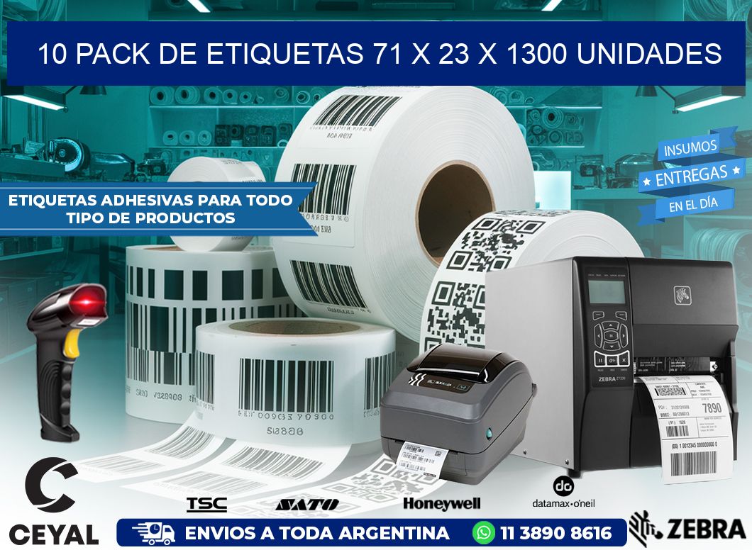 10 PACK DE ETIQUETAS 71 x 23 X 1300 UNIDADES