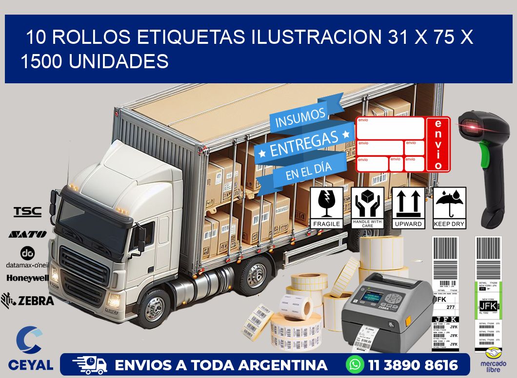 10 ROLLOS ETIQUETAS ILUSTRACION 31 x 75 X 1500 UNIDADES