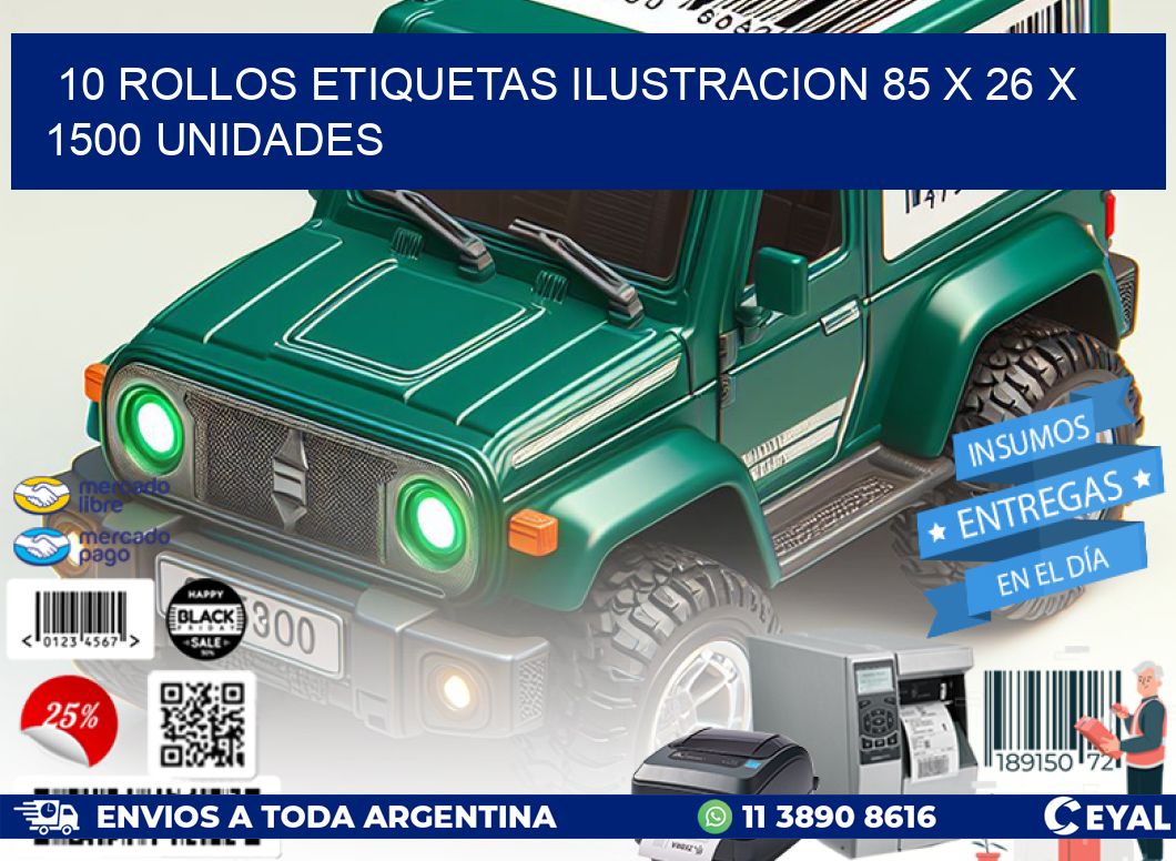 10 ROLLOS ETIQUETAS ILUSTRACION 85 x 26 X 1500 UNIDADES