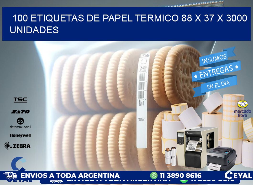 100 ETIQUETAS DE PAPEL TERMICO 88 x 37 X 3000 UNIDADES