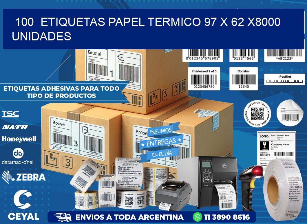 100  ETIQUETAS PAPEL TERMICO 97 x 62 X8000 UNIDADES