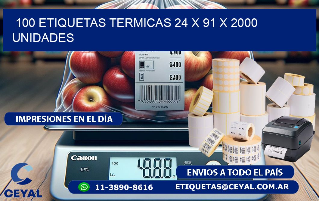 100 ETIQUETAS TERMICAS 24 x 91 X 2000 UNIDADES