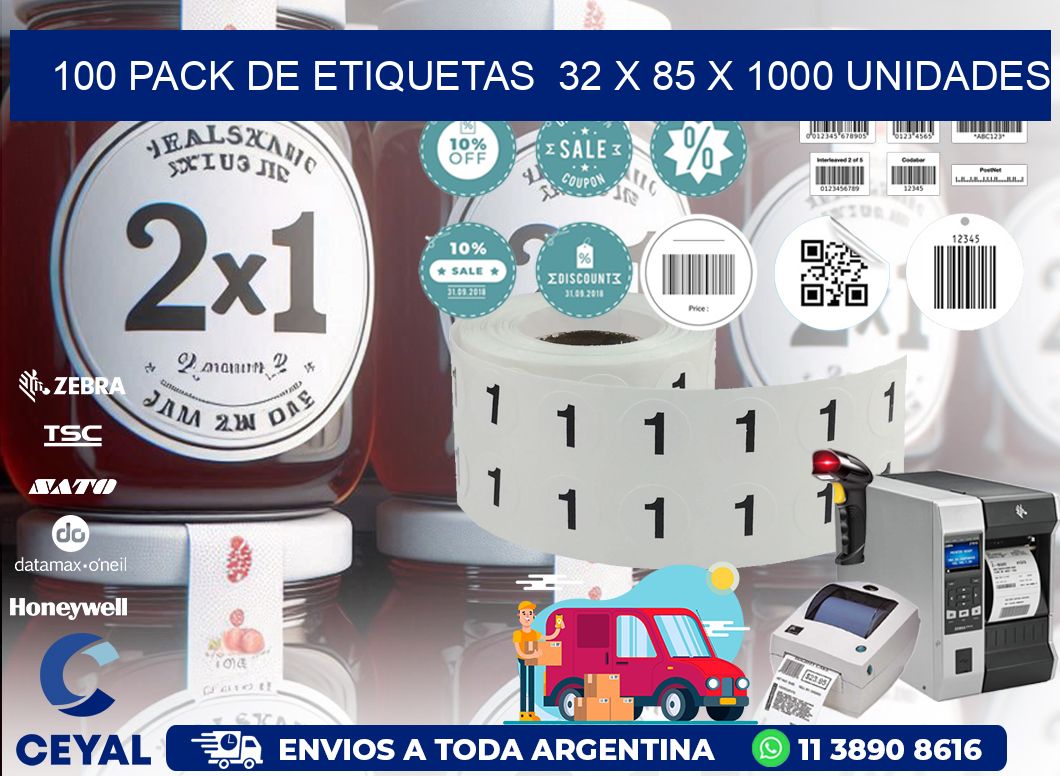 100 PACK DE ETIQUETAS  32 x 85 X 1000 UNIDADES