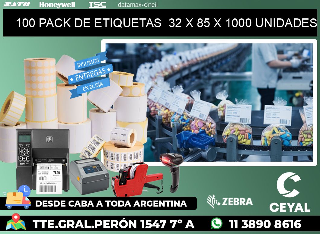 100 PACK DE ETIQUETAS  32 x 85 X 1000 UNIDADES