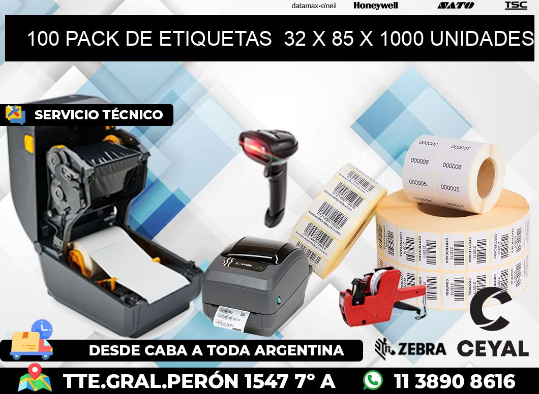 100 PACK DE ETIQUETAS  32 x 85 X 1000 UNIDADES