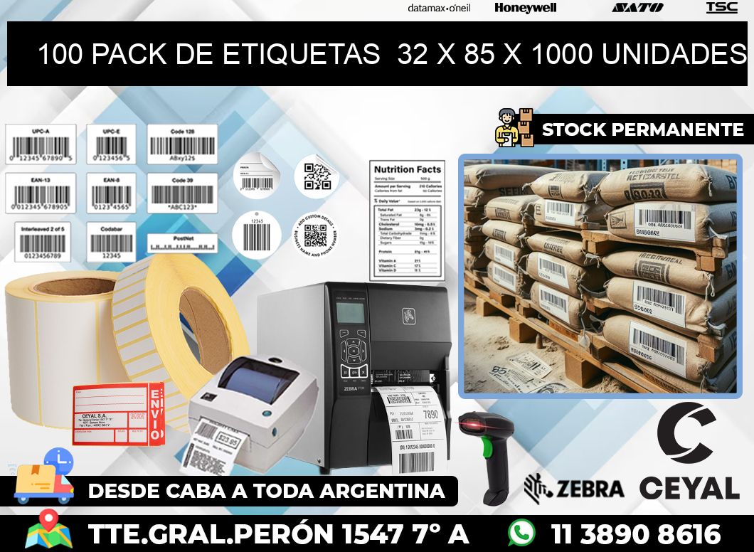 100 PACK DE ETIQUETAS  32 x 85 X 1000 UNIDADES