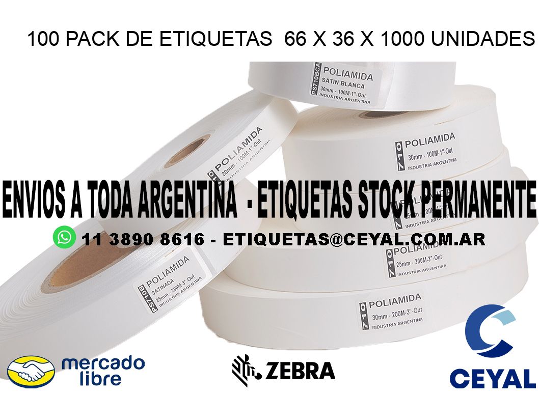 100 PACK DE ETIQUETAS 66 x 36 X 1000 UNIDADES