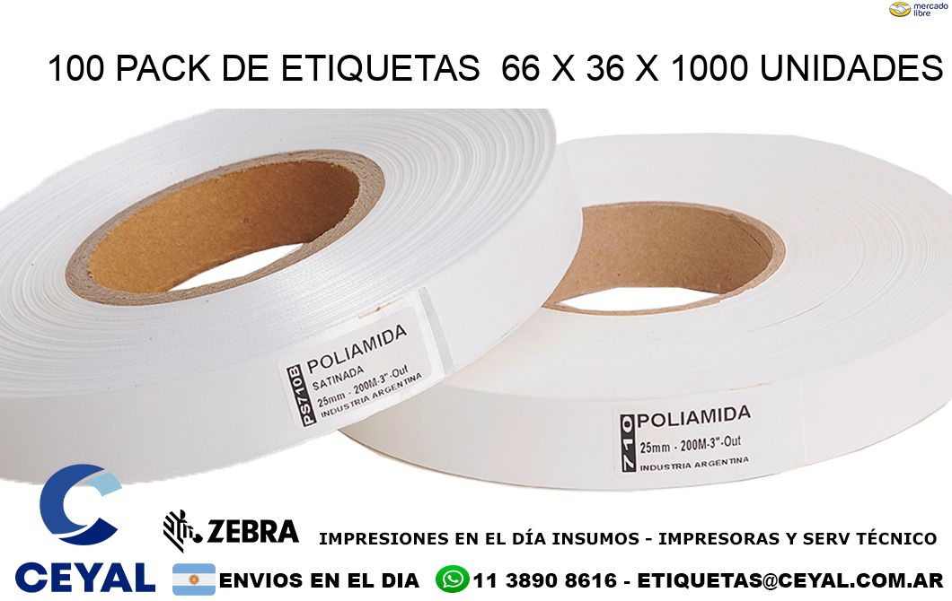100 PACK DE ETIQUETAS 66 x 36 X 1000 UNIDADES