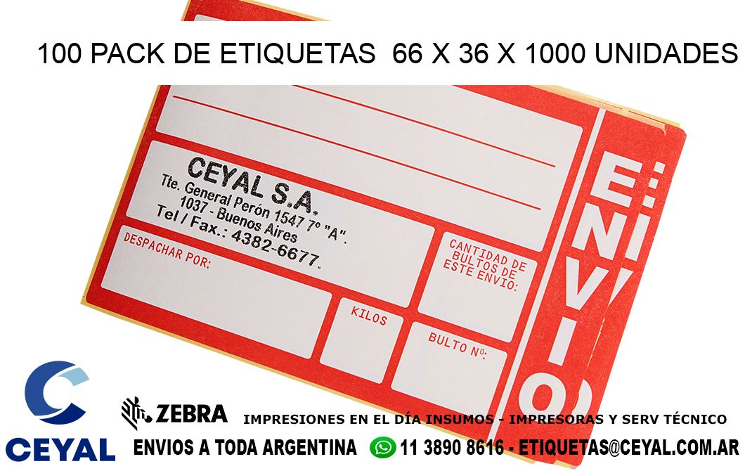 100 PACK DE ETIQUETAS 66 x 36 X 1000 UNIDADES