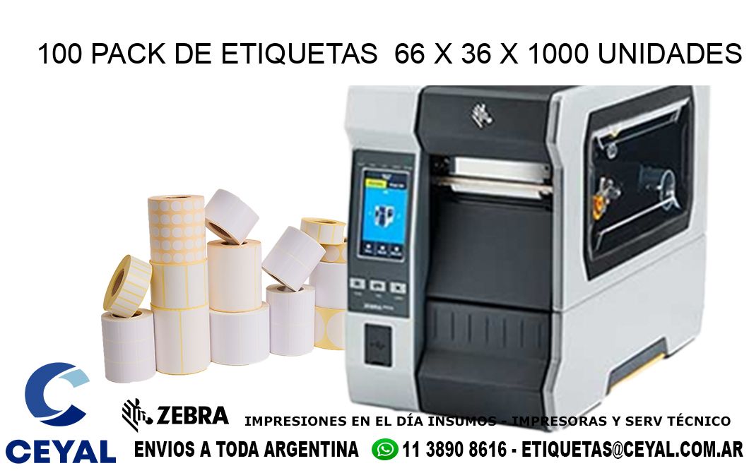 100 PACK DE ETIQUETAS 66 x 36 X 1000 UNIDADES