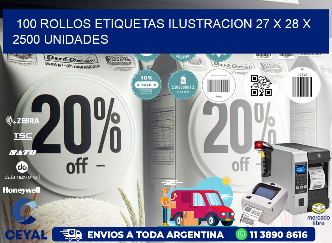 100 ROLLOS ETIQUETAS ILUSTRACION 27 x 28 X 2500 UNIDADES