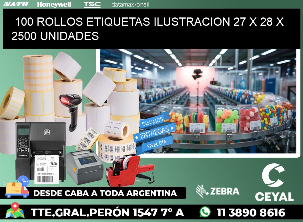 100 ROLLOS ETIQUETAS ILUSTRACION 27 x 28 X 2500 UNIDADES