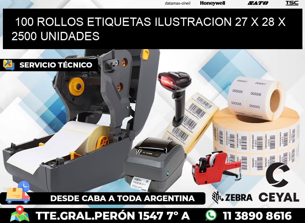 100 ROLLOS ETIQUETAS ILUSTRACION 27 x 28 X 2500 UNIDADES