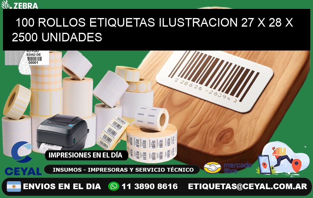 100 ROLLOS ETIQUETAS ILUSTRACION 27 x 28 X 2500 UNIDADES