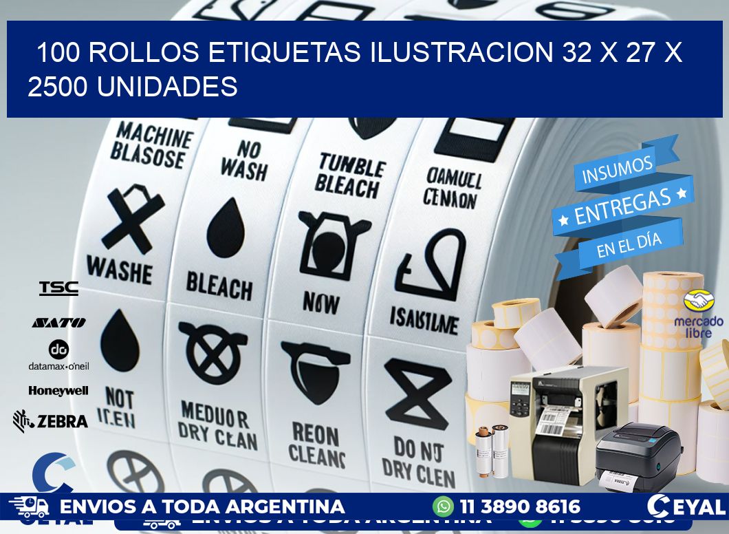 100 ROLLOS ETIQUETAS ILUSTRACION 32 x 27 X 2500 UNIDADES