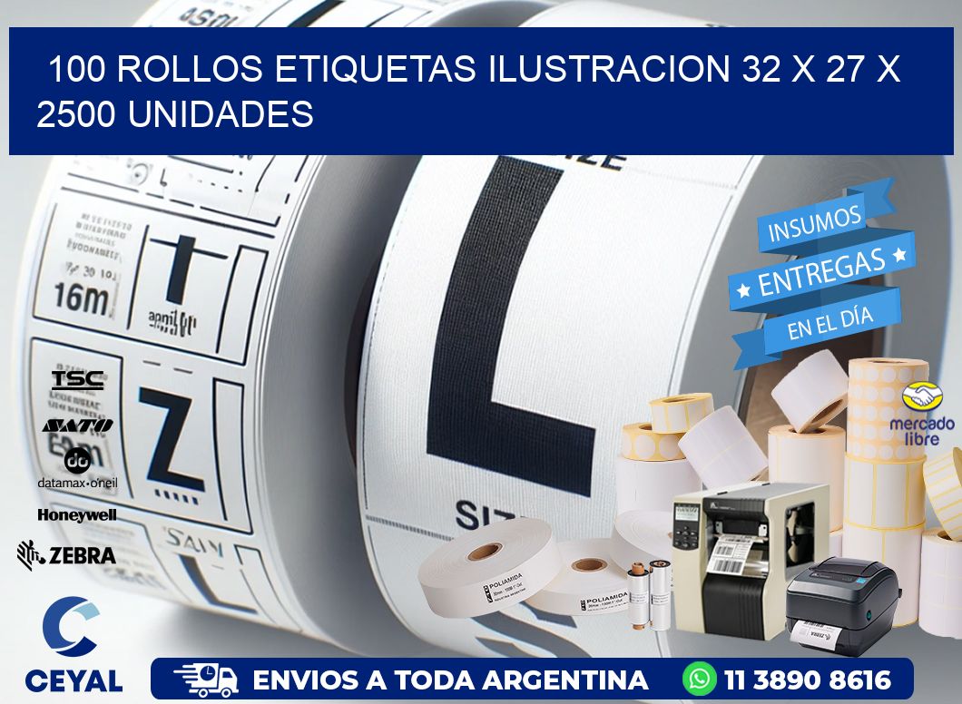 100 ROLLOS ETIQUETAS ILUSTRACION 32 x 27 X 2500 UNIDADES