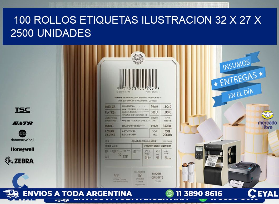 100 ROLLOS ETIQUETAS ILUSTRACION 32 x 27 X 2500 UNIDADES
