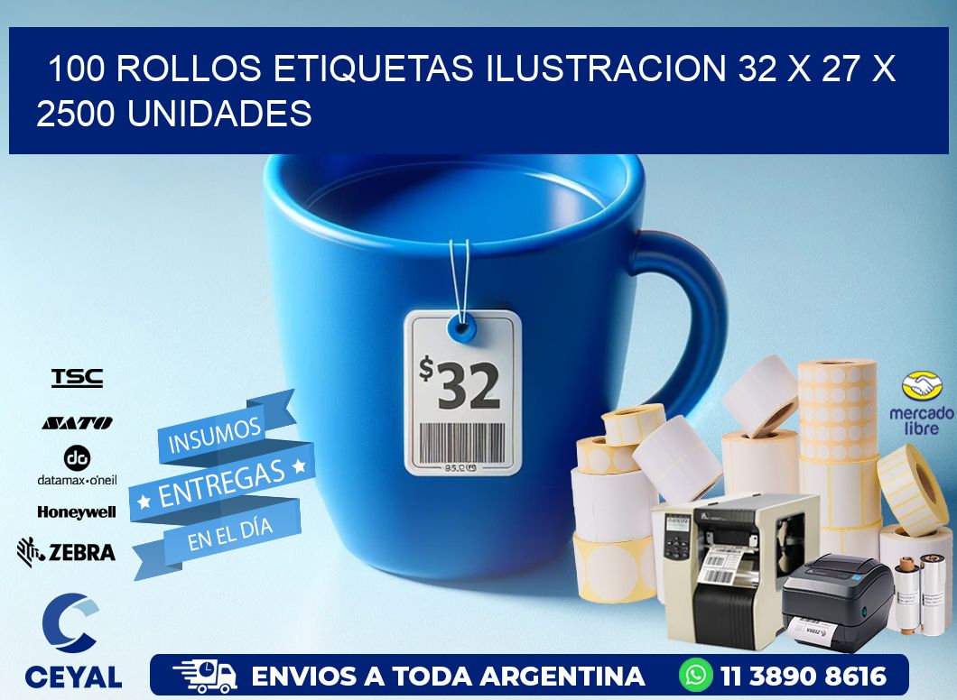 100 ROLLOS ETIQUETAS ILUSTRACION 32 x 27 X 2500 UNIDADES