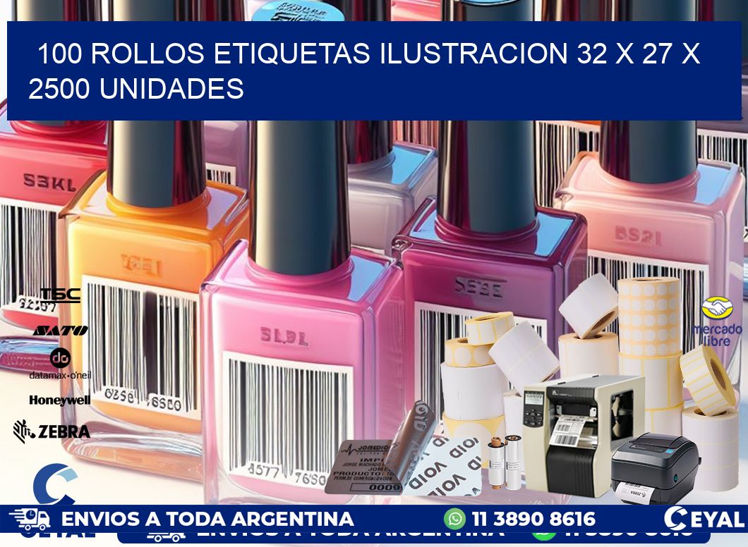 100 ROLLOS ETIQUETAS ILUSTRACION 32 x 27 X 2500 UNIDADES