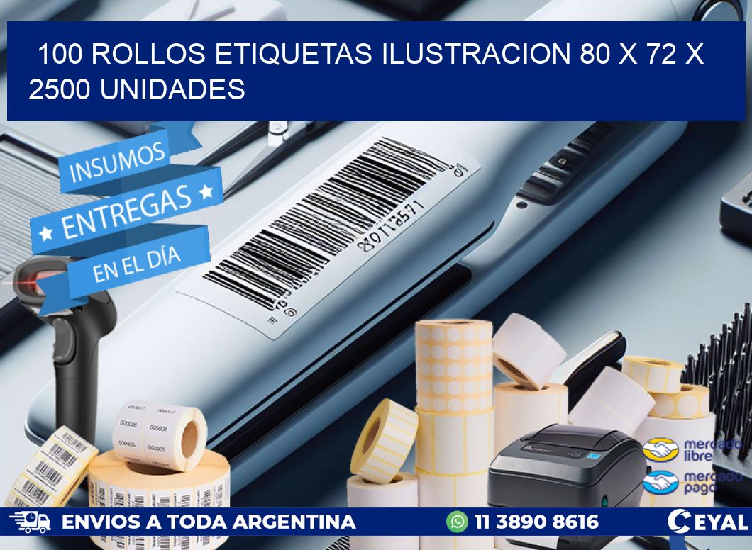 100 ROLLOS ETIQUETAS ILUSTRACION 80 x 72 X 2500 UNIDADES
