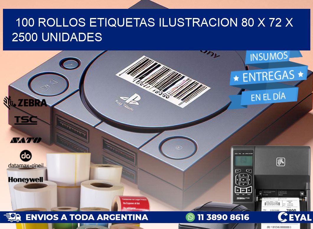 100 ROLLOS ETIQUETAS ILUSTRACION 80 x 72 X 2500 UNIDADES