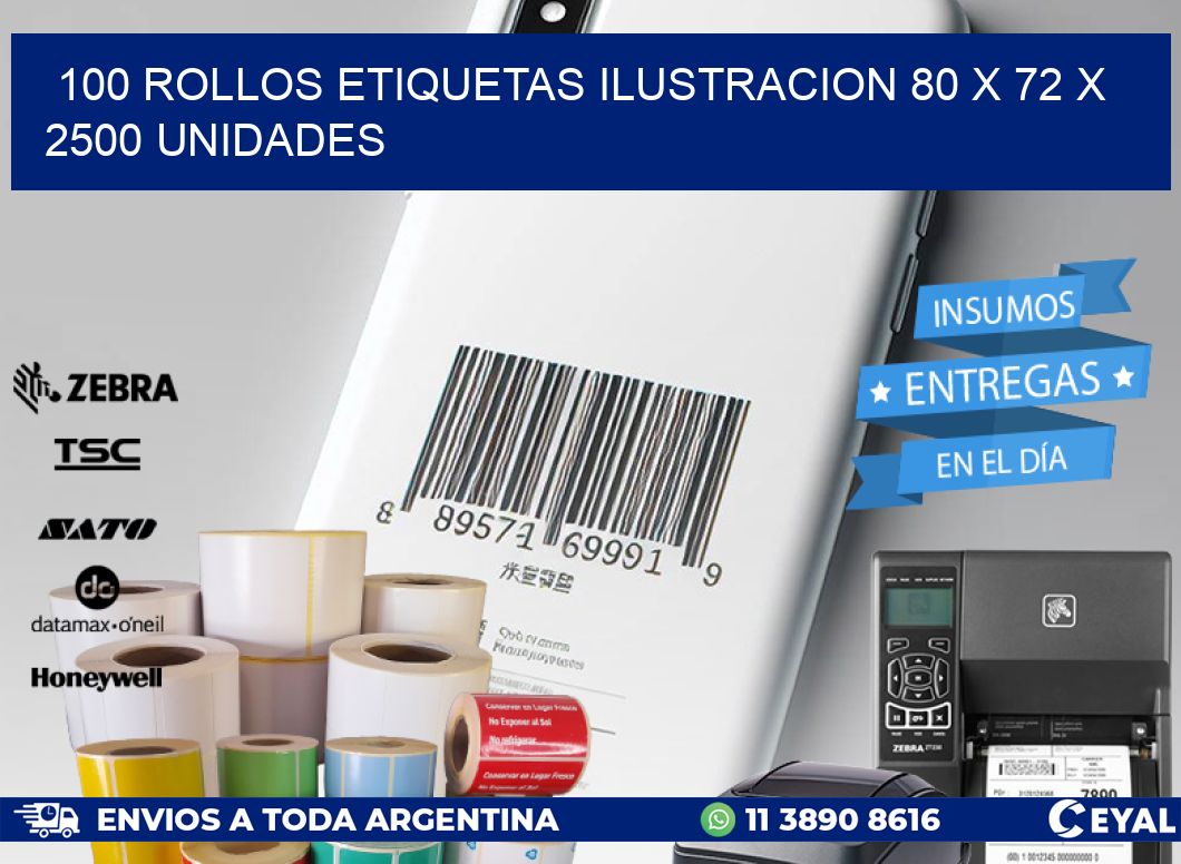 100 ROLLOS ETIQUETAS ILUSTRACION 80 x 72 X 2500 UNIDADES