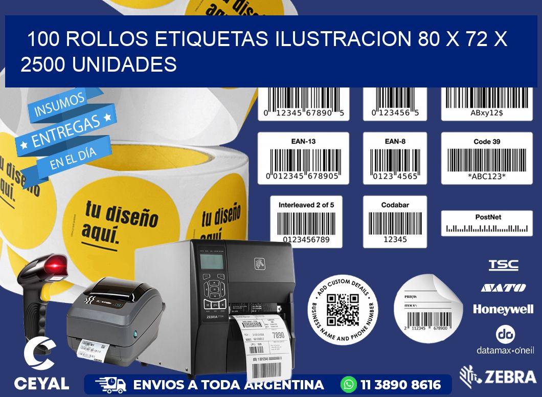 100 ROLLOS ETIQUETAS ILUSTRACION 80 x 72 X 2500 UNIDADES