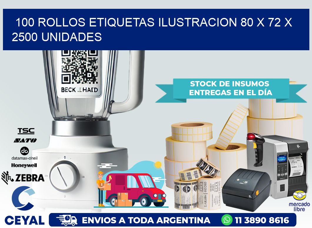 100 ROLLOS ETIQUETAS ILUSTRACION 80 x 72 X 2500 UNIDADES