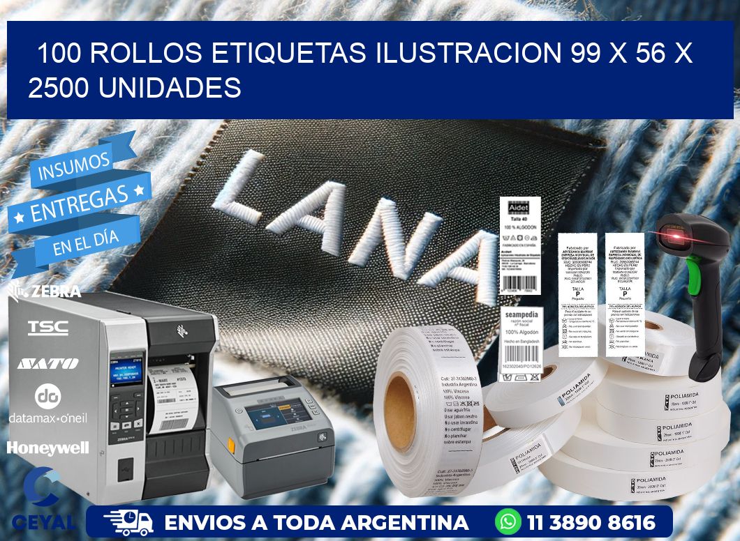 100 ROLLOS ETIQUETAS ILUSTRACION 99 x 56 X 2500 UNIDADES