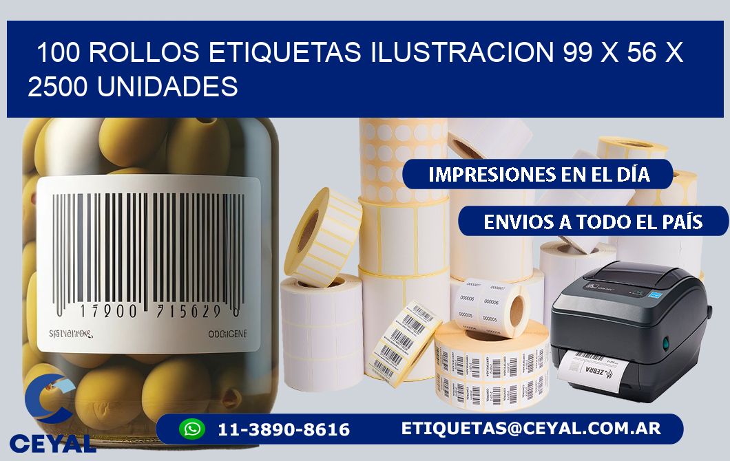 100 ROLLOS ETIQUETAS ILUSTRACION 99 x 56 X 2500 UNIDADES