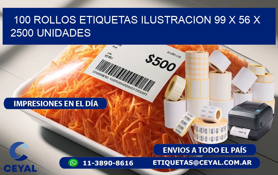 100 ROLLOS ETIQUETAS ILUSTRACION 99 x 56 X 2500 UNIDADES