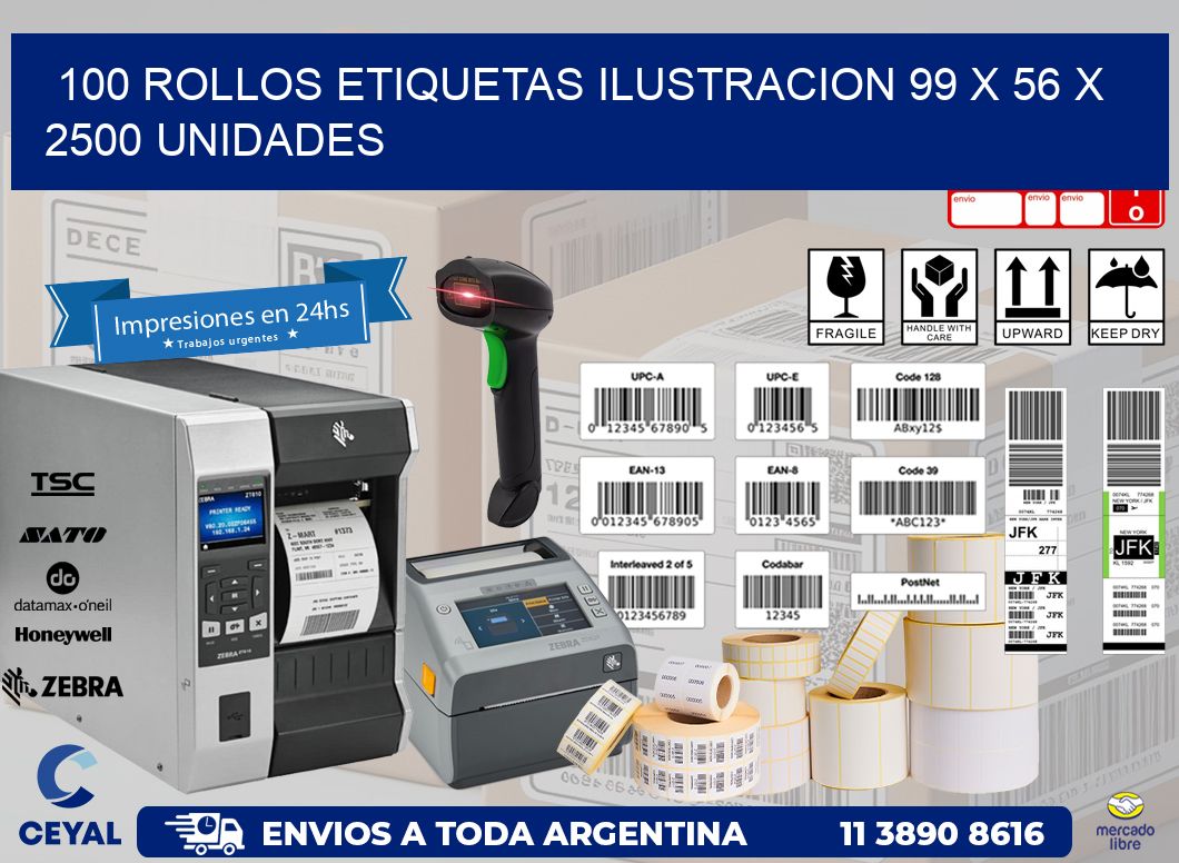 100 ROLLOS ETIQUETAS ILUSTRACION 99 x 56 X 2500 UNIDADES