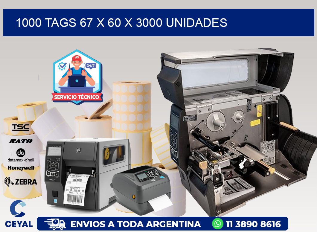 1000 TAGS 67 x 60 X 3000 UNIDADES
