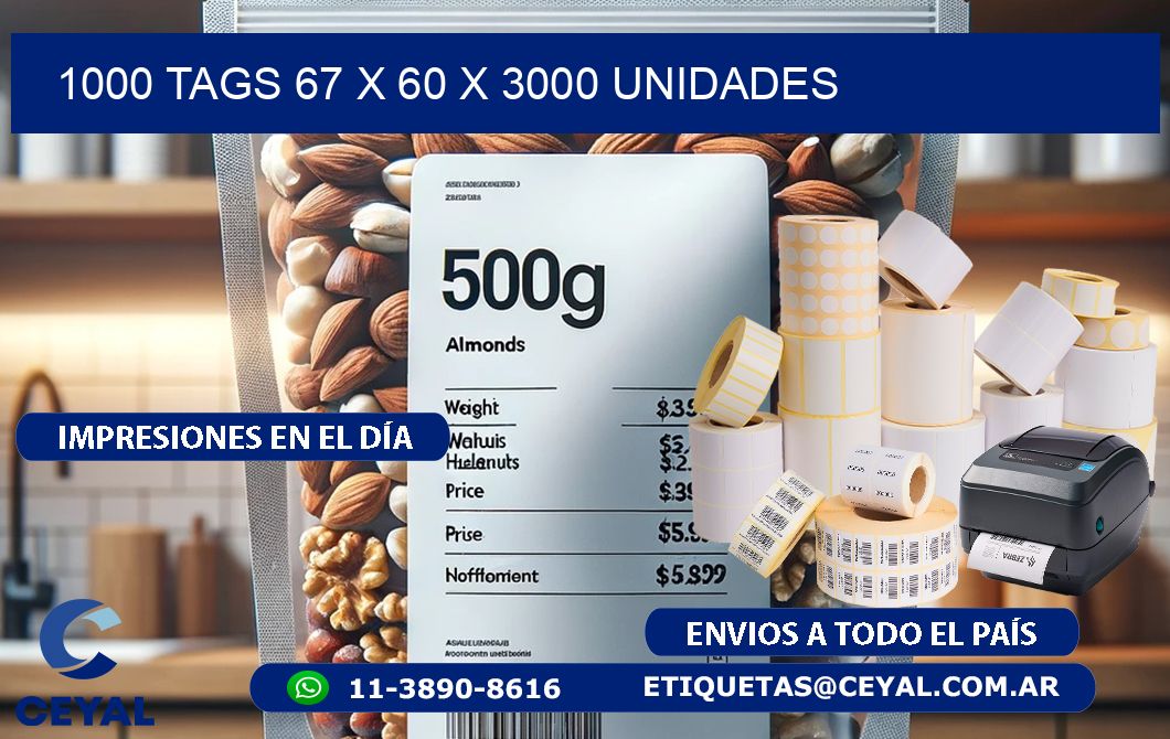 1000 TAGS 67 x 60 X 3000 UNIDADES