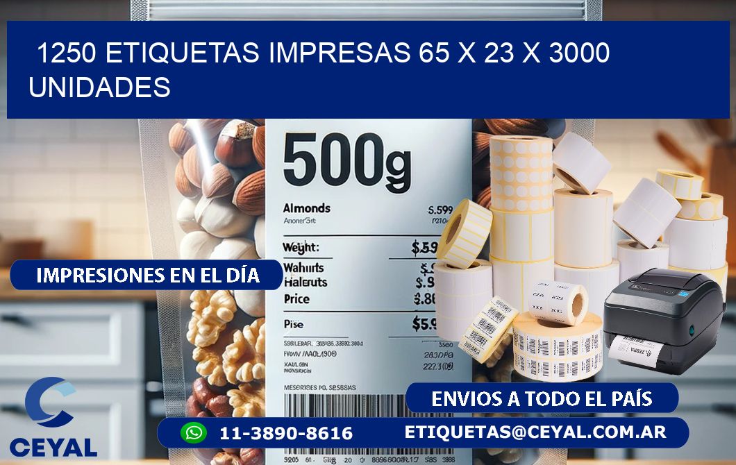 1250 ETIQUETAS IMPRESAS 65 x 23 X 3000 UNIDADES