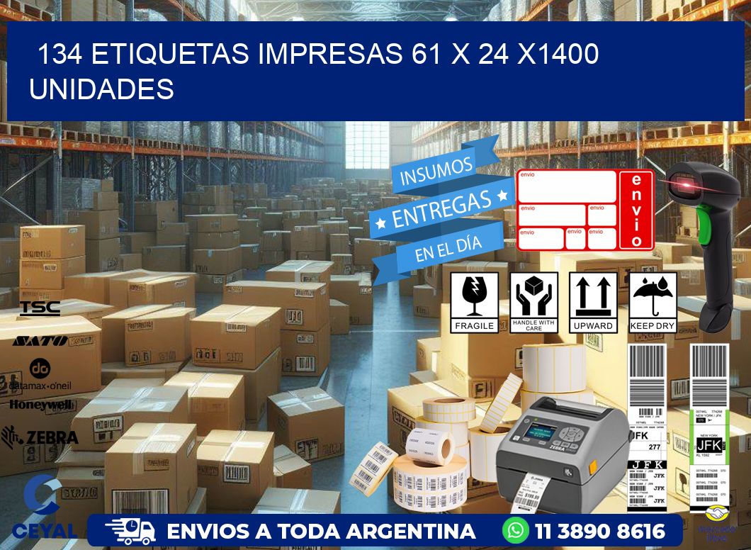 134 ETIQUETAS IMPRESAS 61 x 24 X1400 UNIDADES