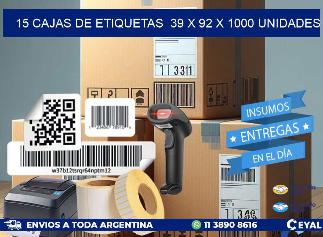 15 CAJAS DE ETIQUETAS 39 x 92 X 1000 UNIDADES