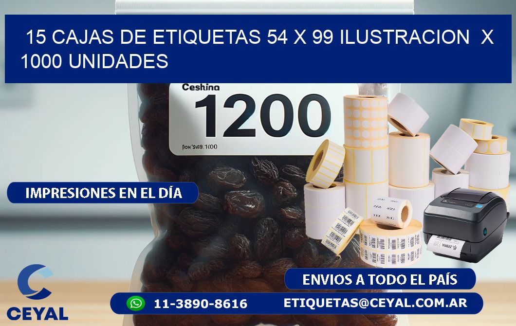15 CAJAS DE ETIQUETAS 54 x 99 ILUSTRACION X 1000 UNIDADES