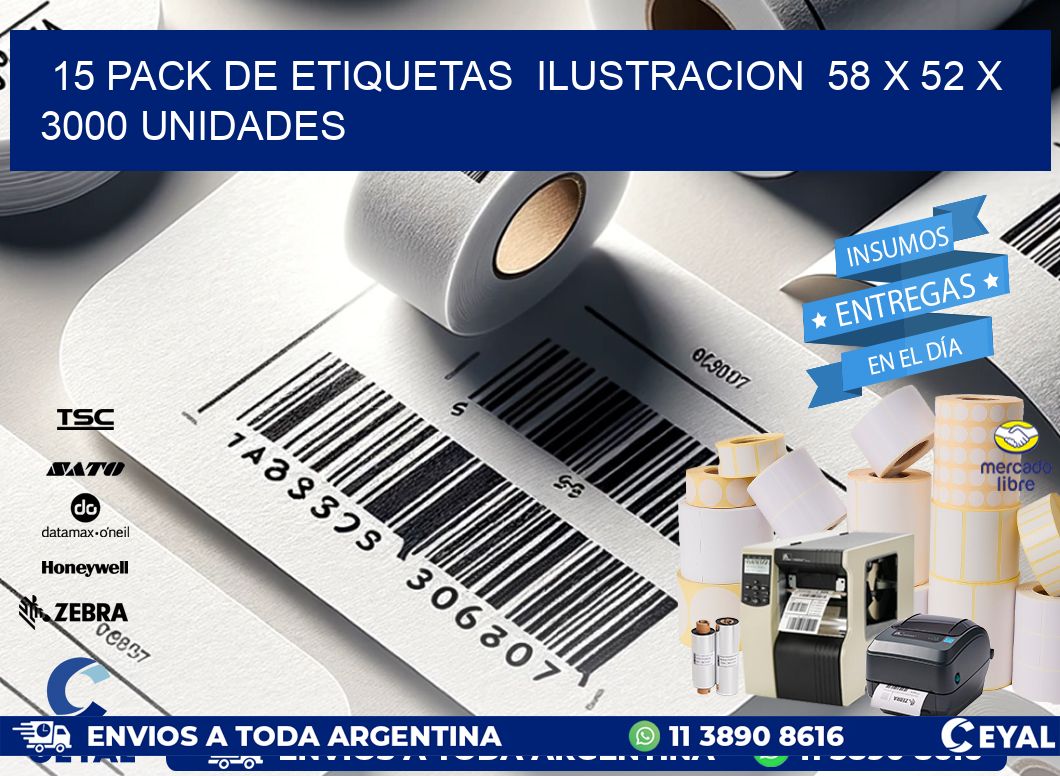 15 PACK DE ETIQUETAS  ILUSTRACION  58 x 52 X 3000 UNIDADES