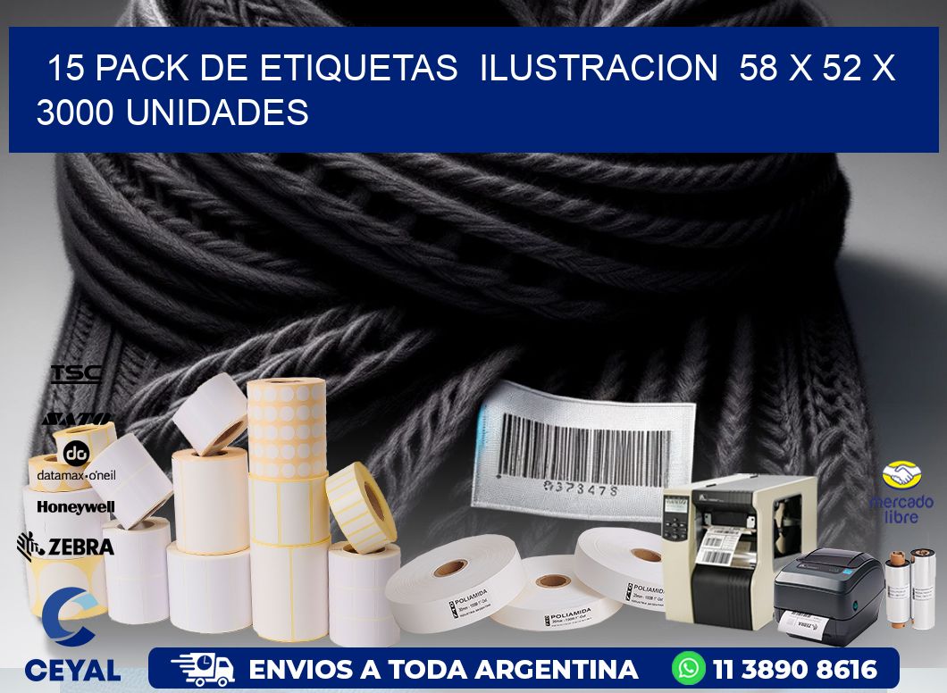 15 PACK DE ETIQUETAS  ILUSTRACION  58 x 52 X 3000 UNIDADES