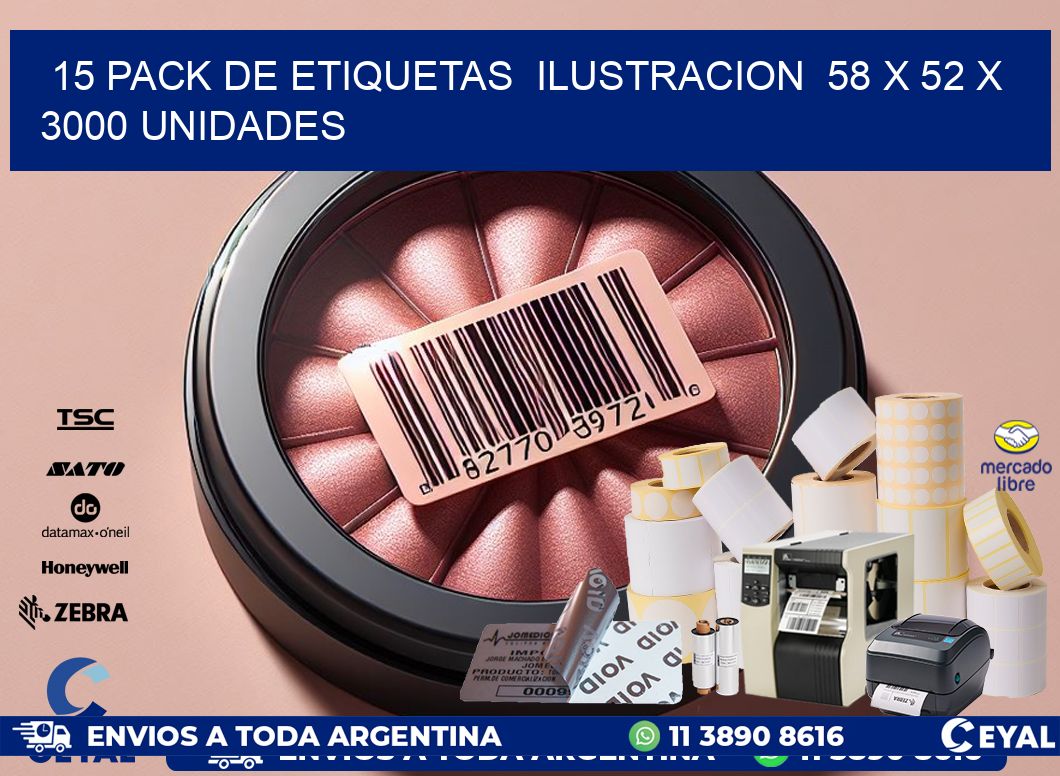 15 PACK DE ETIQUETAS  ILUSTRACION  58 x 52 X 3000 UNIDADES