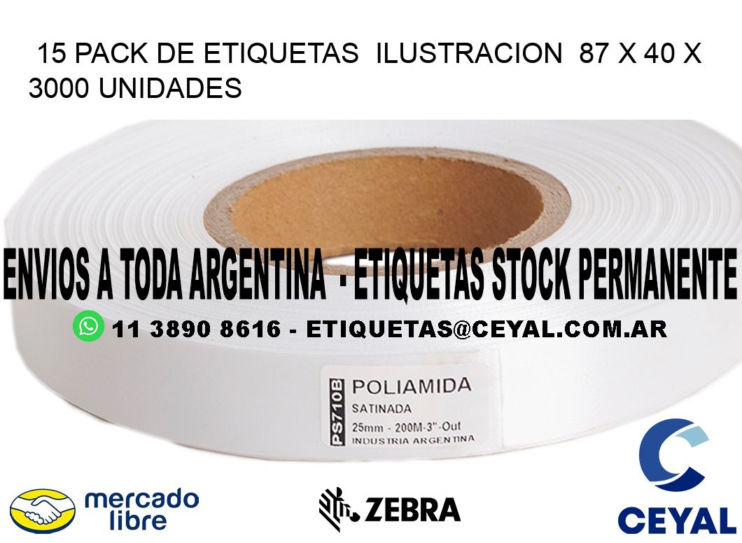 15 PACK DE ETIQUETAS ILUSTRACION 87 x 40 X 3000 UNIDADES