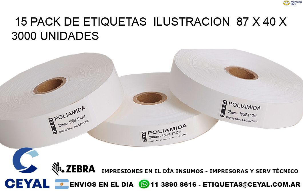 15 PACK DE ETIQUETAS ILUSTRACION 87 x 40 X 3000 UNIDADES