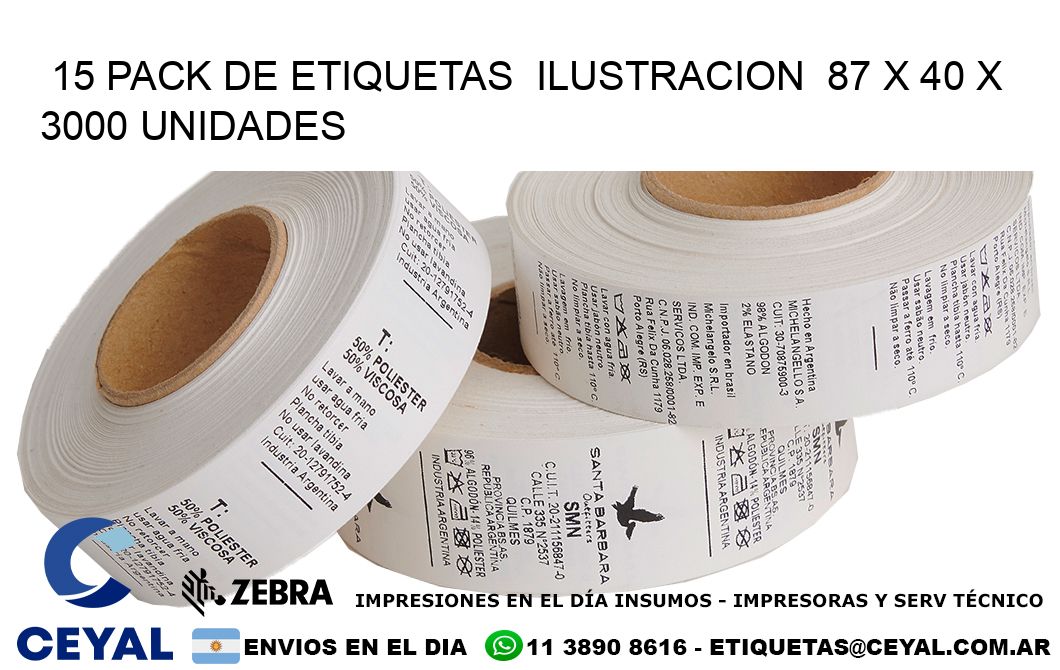 15 PACK DE ETIQUETAS ILUSTRACION 87 x 40 X 3000 UNIDADES