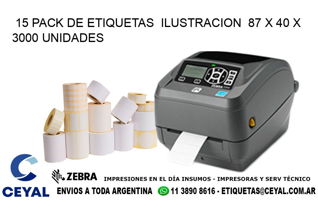 15 PACK DE ETIQUETAS ILUSTRACION 87 x 40 X 3000 UNIDADES