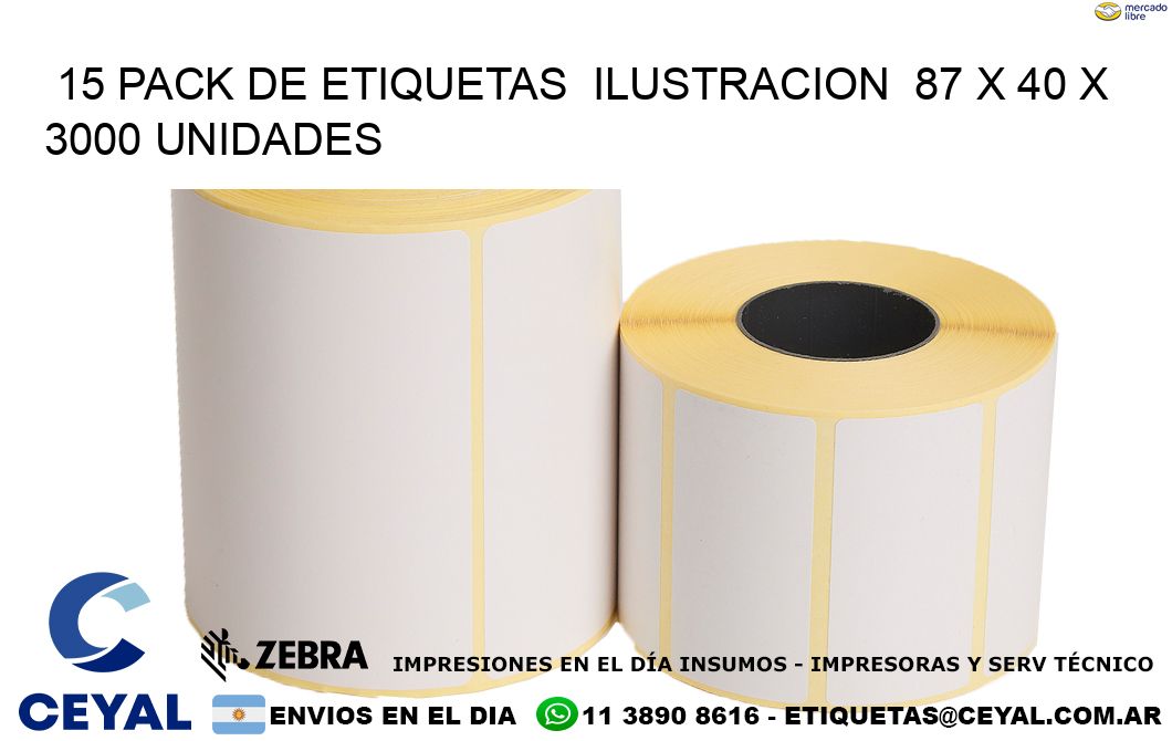 15 PACK DE ETIQUETAS  ILUSTRACION  87 x 40 X 3000 UNIDADES