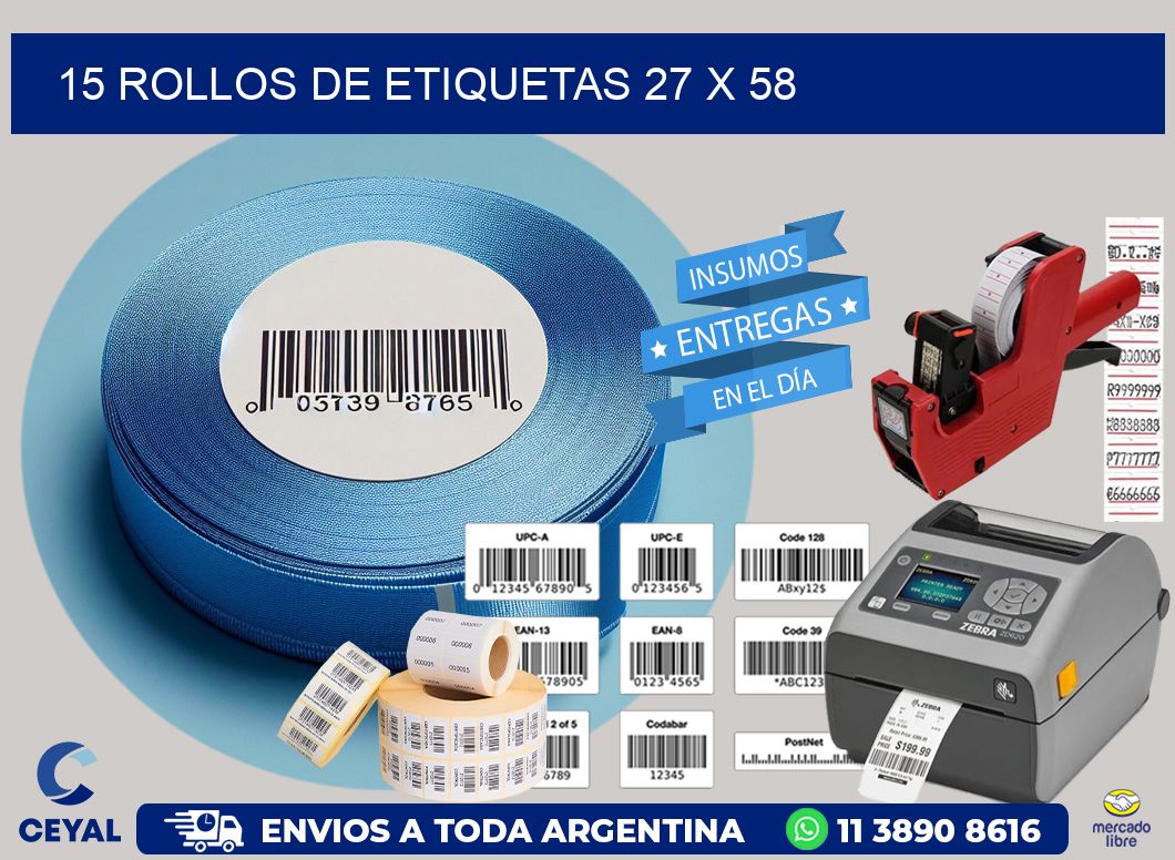 15 ROLLOS DE ETIQUETAS 27 x 58