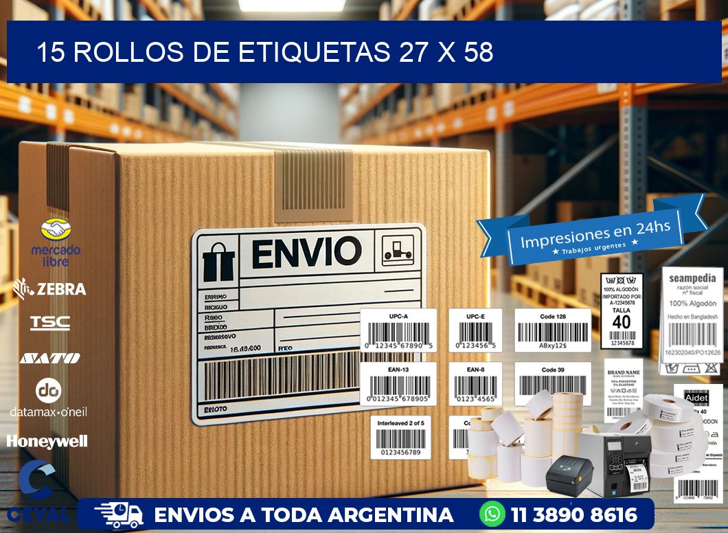15 ROLLOS DE ETIQUETAS 27 x 58