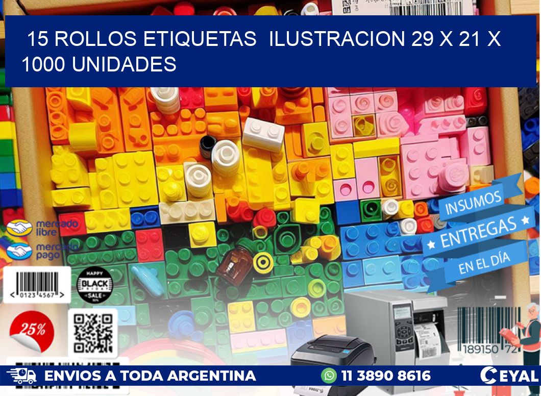 15 ROLLOS ETIQUETAS  ILUSTRACION 29 x 21 X 1000 UNIDADES